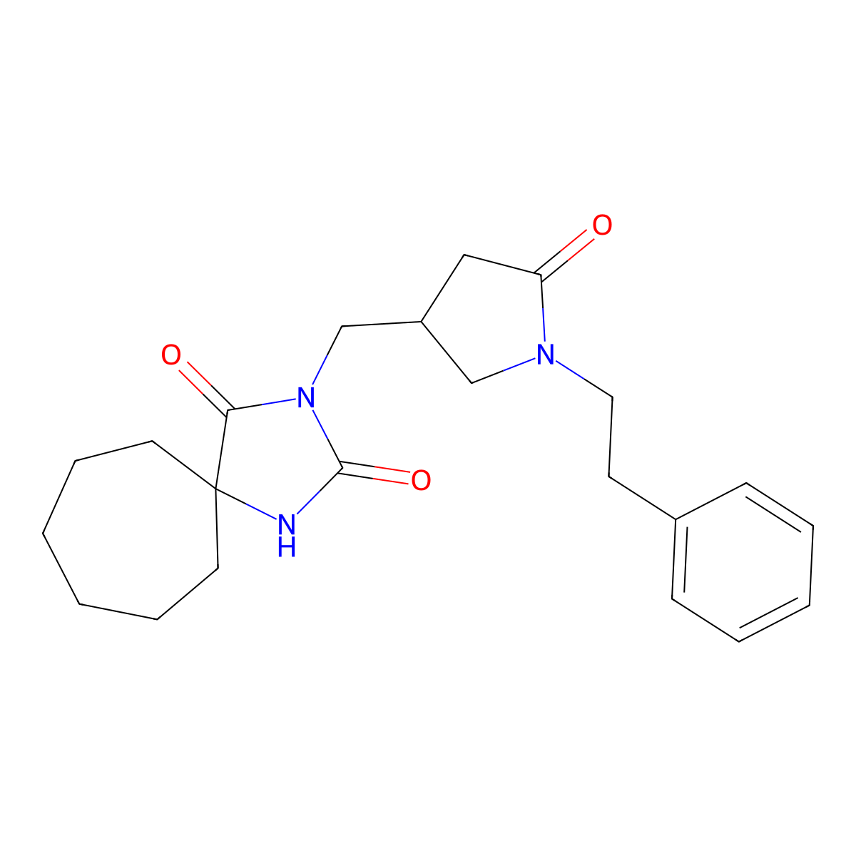 3-{[5-Oxo-1-(2-phenylethyl)pyrrolidin-3-yl]methyl}-1,3-diazaspiro[4.6]undecane-2,4-dione molecular structure, CAS 3054559-48-4