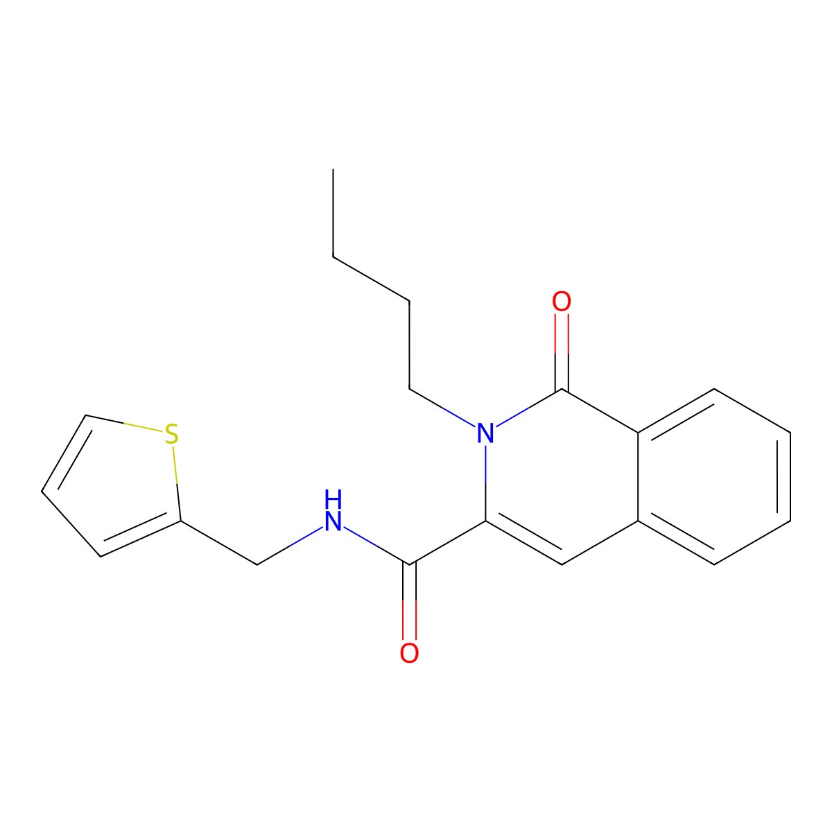 2-butyl-1-oxo-N-[(thiophen-2-yl)methyl]-1,2-dihydroisoquinoline-3-carboxamide molecular structure, CAS 3054559-57-5