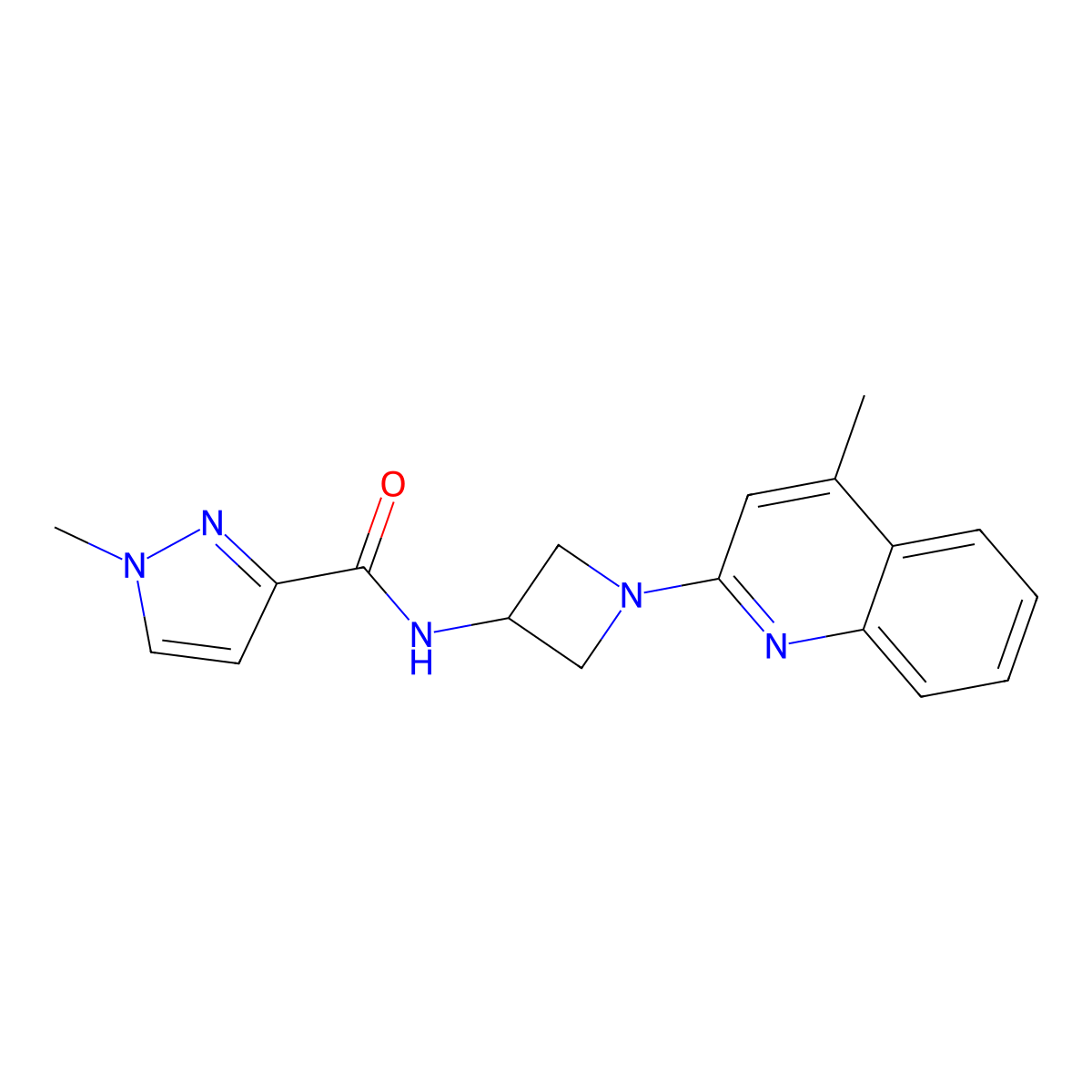 1-methyl-N-[1-(4-methylquinolin-2-yl)azetidin-3-yl]-1H-pyrazole-3-carboxamide molecular structure, CAS 3054559-58-6
