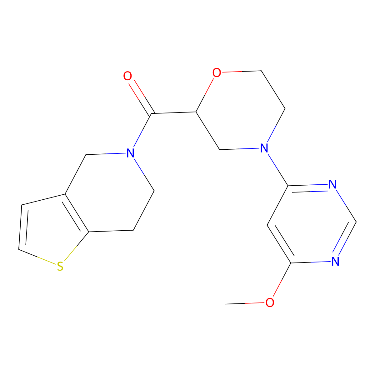 4-(6-methoxypyrimidin-4-yl)-2-{4H,5H,6H,7H-thieno[3,2-c]pyridine-5-carbonyl}morpholine molecular structure, CAS 3054559-61-1