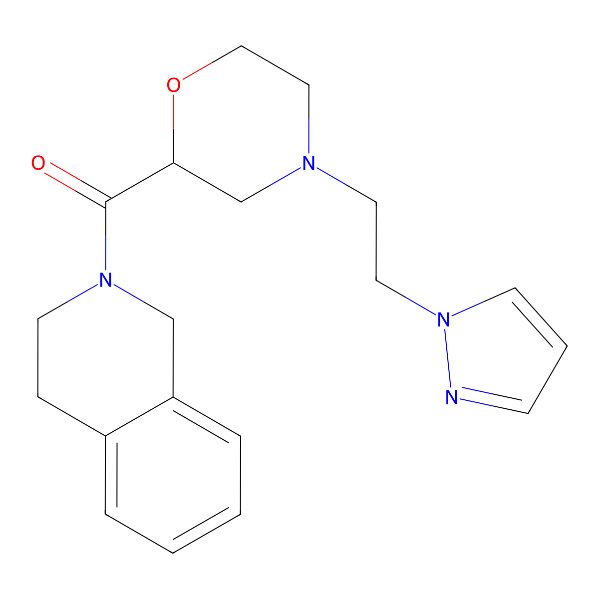2-{4-[2-(1H-pyrazol-1-yl)ethyl]morpholine-2-carbonyl}-1,2,3,4-tetrahydroisoquinoline molecular structure, CAS 3054559-63-3
