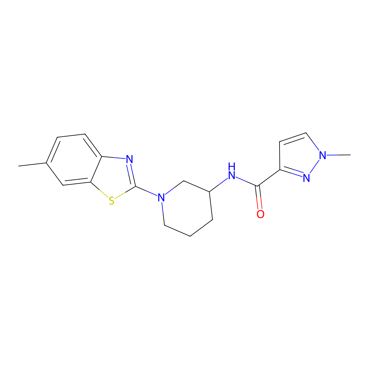 1-methyl-N-[1-(6-methyl-1,3-benzothiazol-2-yl)piperidin-3-yl]-1H-pyrazole-3-carboxamide molecular structure, CAS 3054559-64-4