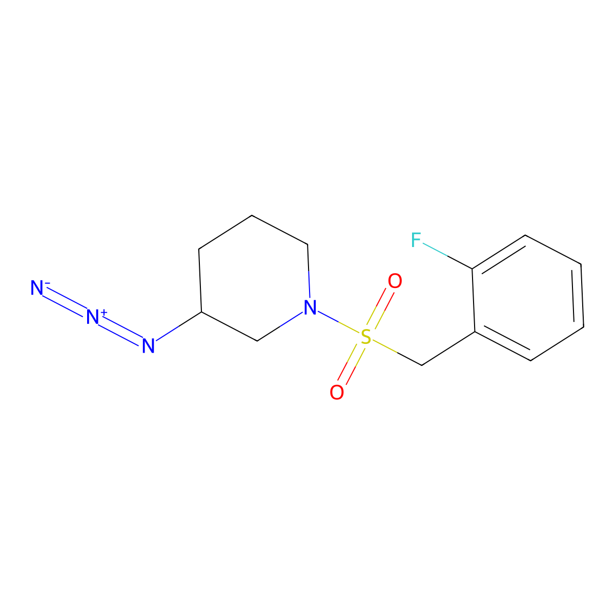 3-Azido-1-[(2-fluorophenyl)methanesulfonyl]piperidine molecular structure, CAS 3054559-65-5
