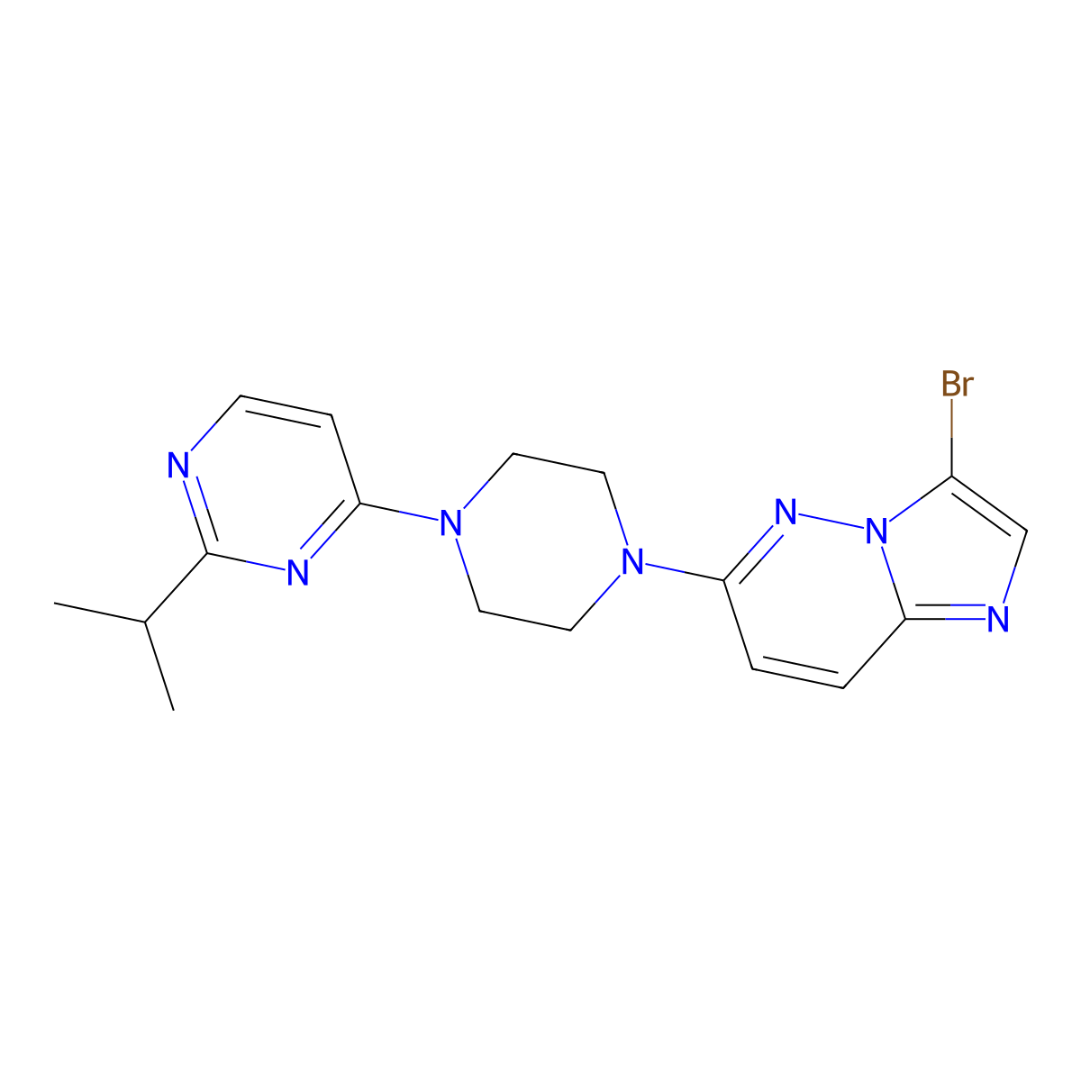 4-(4-{3-Bromoimidazo[1,2-b]pyridazin-6-yl}piperazin-1-yl)-2-(propan-2-yl)pyrimidine molecular structure, CAS 3054559-66-6