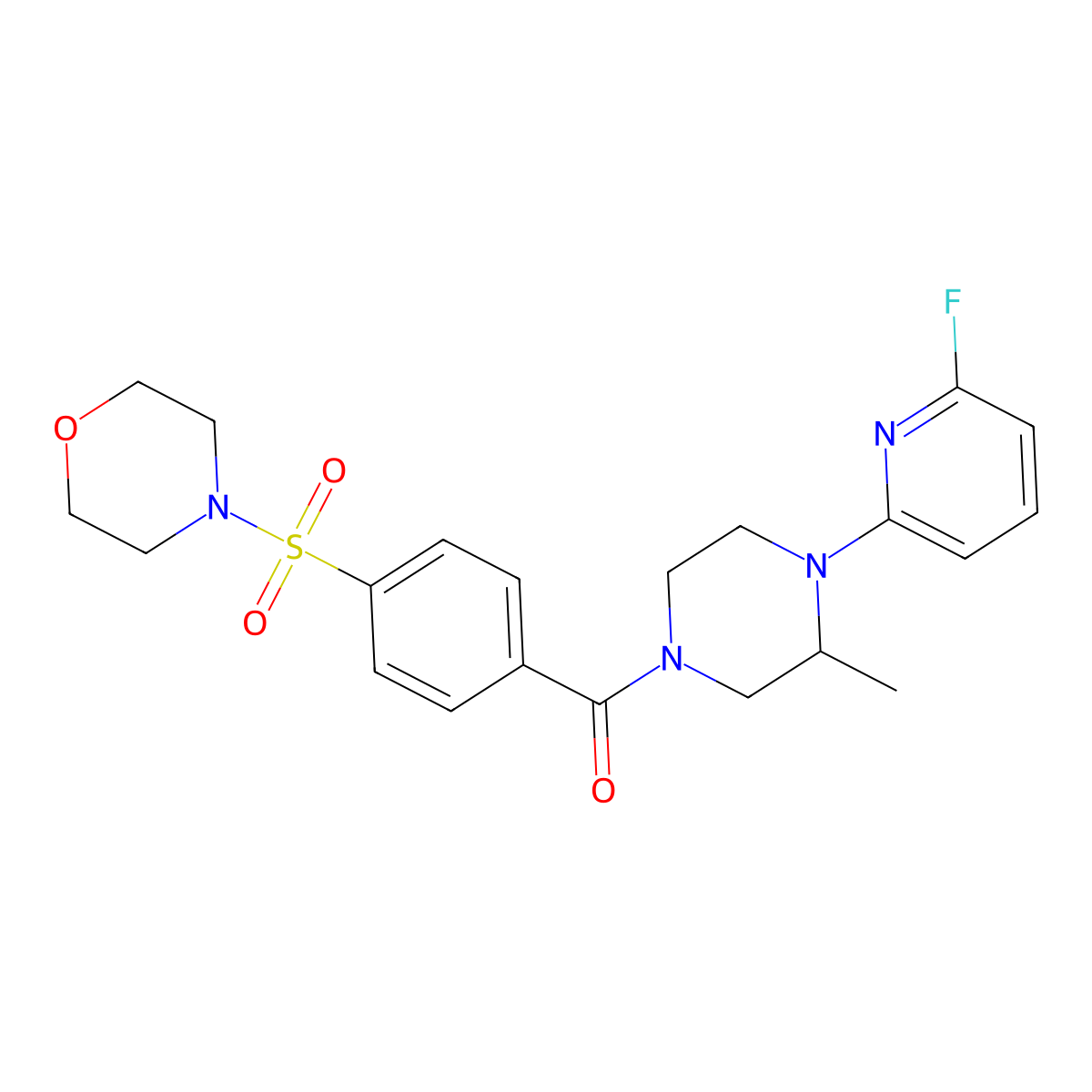 4-{4-[4-(6-Fluoropyridin-2-yl)-3-methylpiperazine-1-carbonyl]benzenesulfonyl}morpholine molecular structure, CAS 3054559-73-5