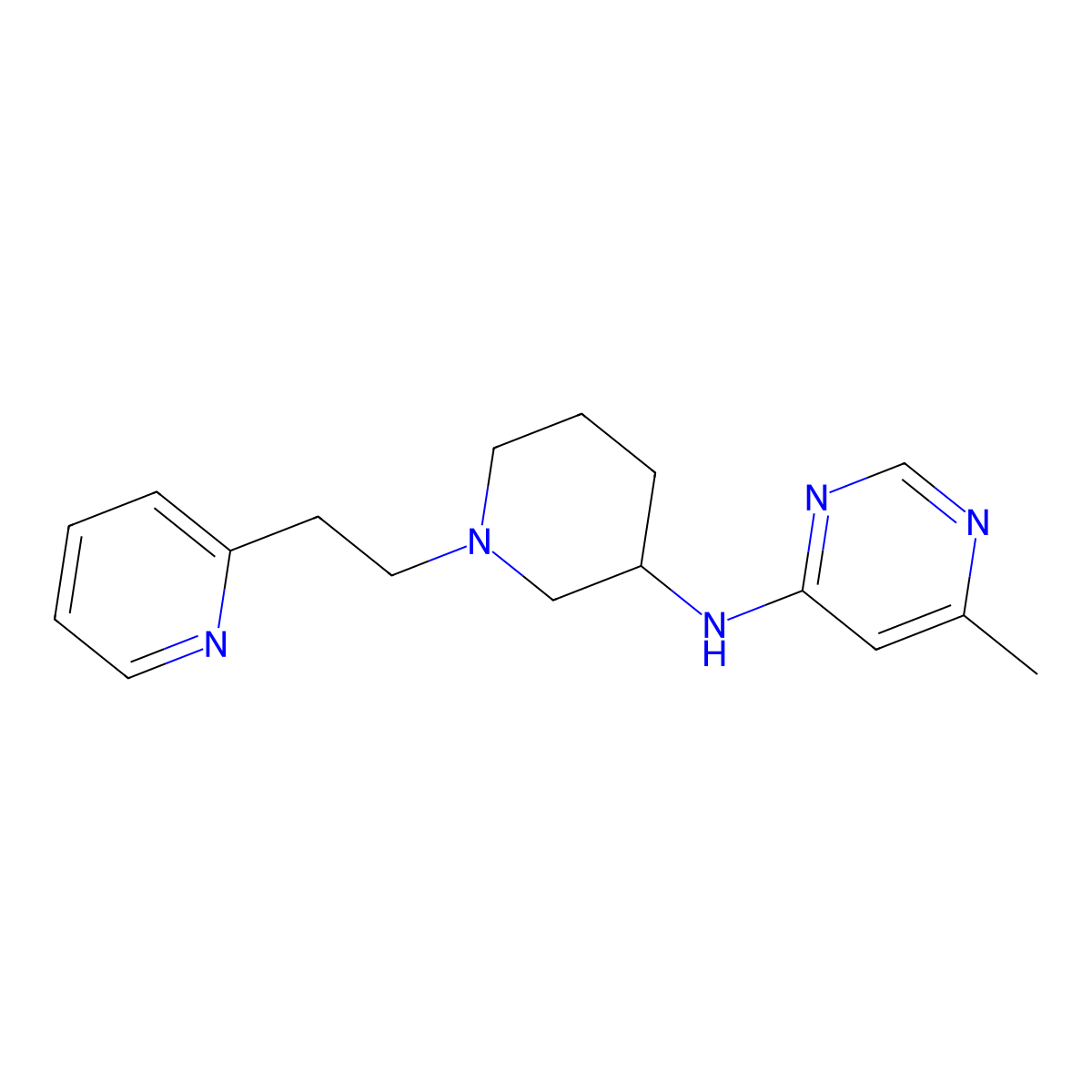 6-methyl-N-{1-[2-(pyridin-2-yl)ethyl]piperidin-3-yl}pyrimidin-4-amine molecular structure, CAS 3054559-75-7