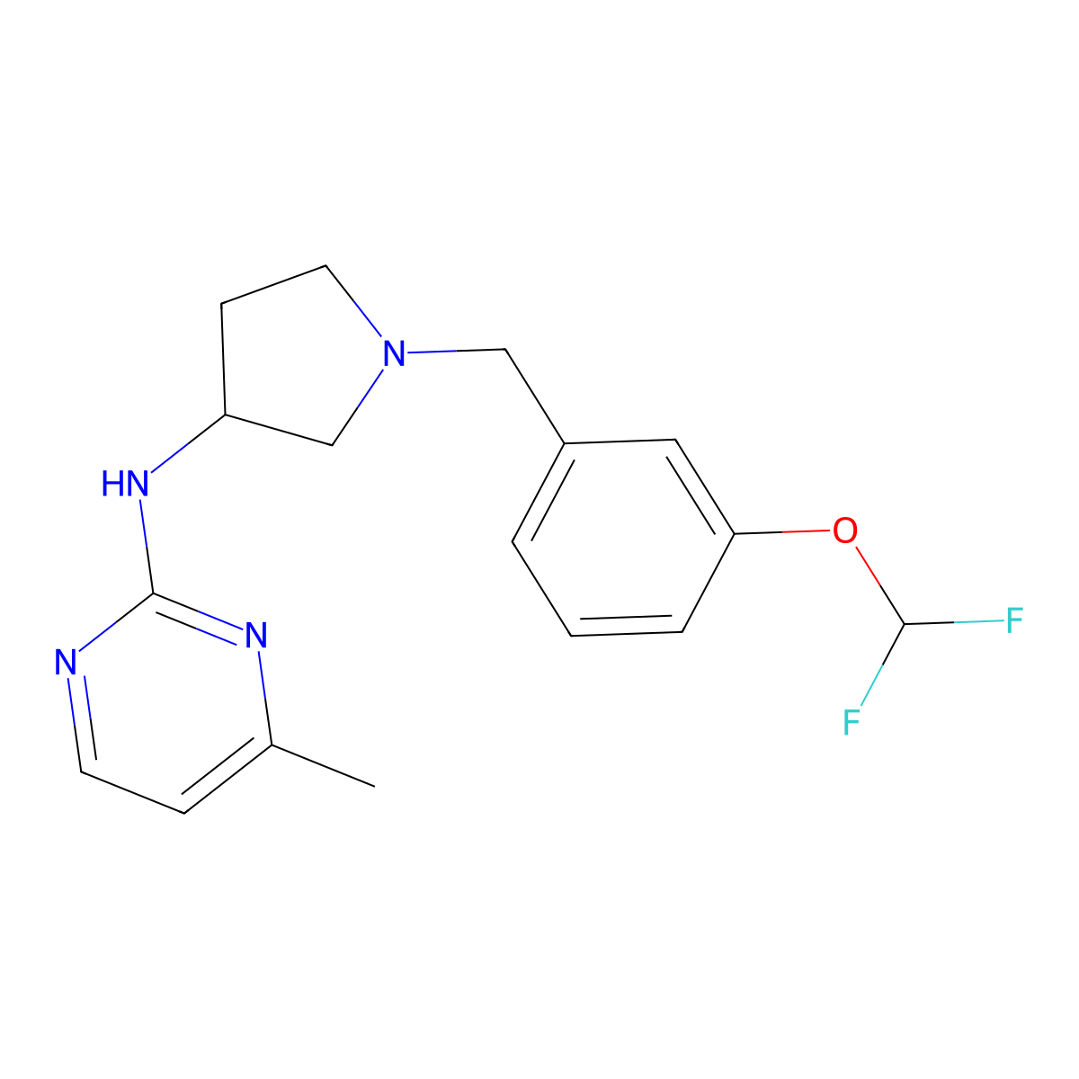 N-(1-{[3-(difluoromethoxy)phenyl]methyl}pyrrolidin-3-yl)-4-methylpyrimidin-2-amine molecular structure, CAS 3054559-86-0