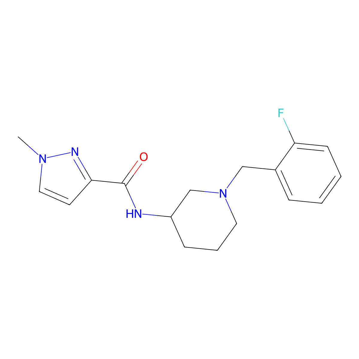 N-{1-[(2-fluorophenyl)methyl]piperidin-3-yl}-1-methyl-1H-pyrazole-3-carboxamide molecular structure, CAS 3054559-87-1