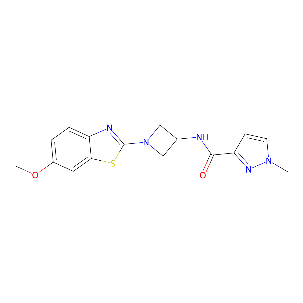 N-[1-(6-methoxy-1,3-benzothiazol-2-yl)azetidin-3-yl]-1-methyl-1H-pyrazole-3-carboxamide molecular structure, CAS 3054559-98-4