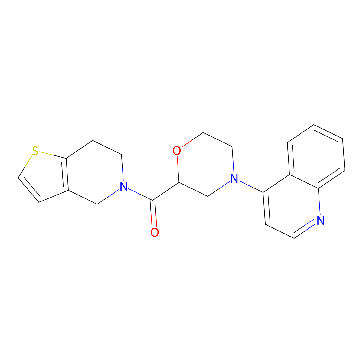 4-(2-{4H,5H,6H,7H-thieno[3,2-c]pyridine-5-carbonyl}morpholin-4-yl)quinoline molecular structure, CAS 3054560-00-5