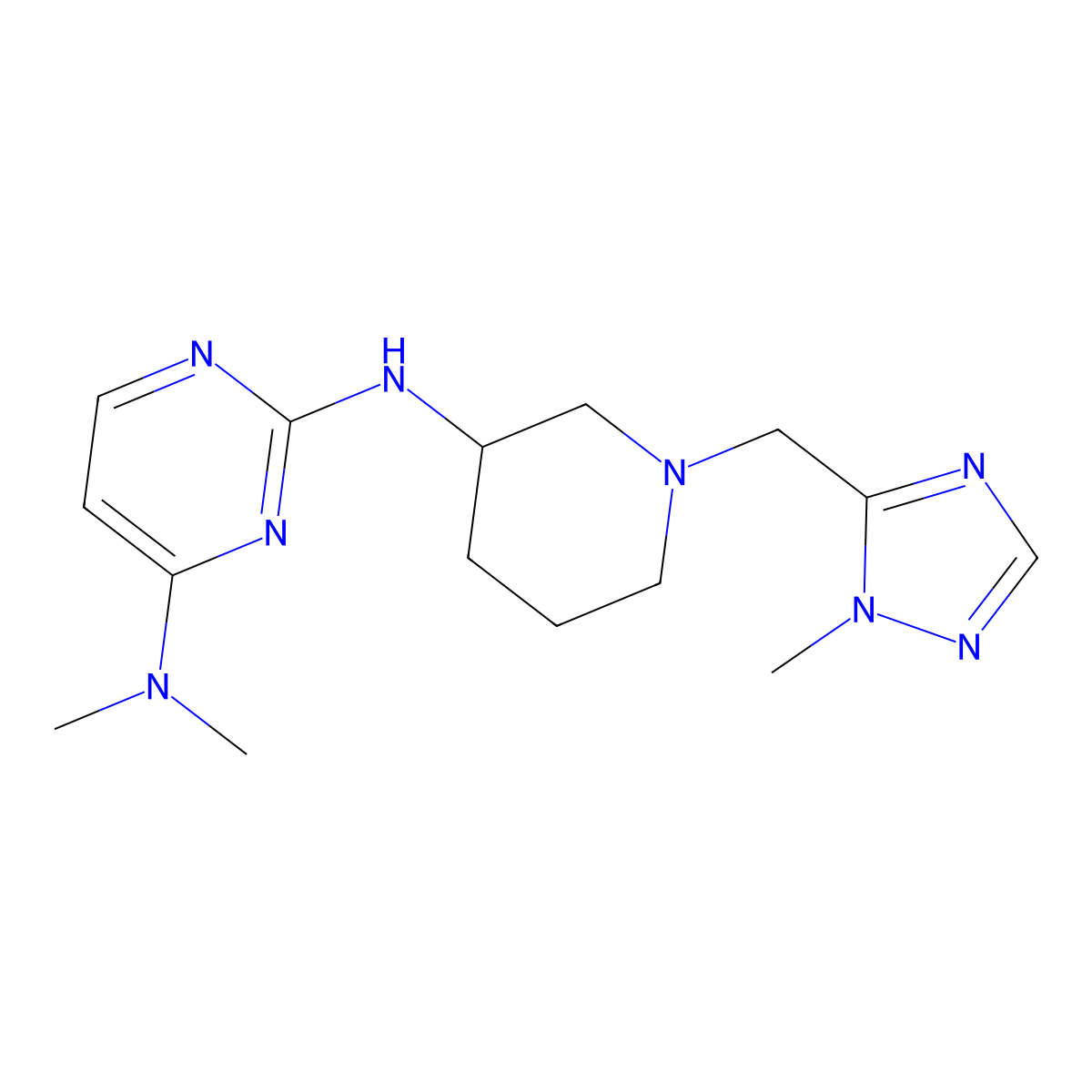 N4,N4-dimethyl-N2-{1-[(1-methyl-1H-1,2,4-triazol-5-yl)methyl]piperidin-3-yl}pyrimidine-2,4-diamine molecular structure, CAS 3054560-02-7