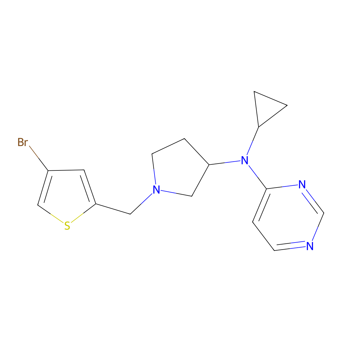 N-[1-[(4-bromothiophen-2-yl)methyl]pyrrolidin-3-yl]-N-cyclopropylpyrimidin-4-amine molecular structure, CAS 3054560-04-9