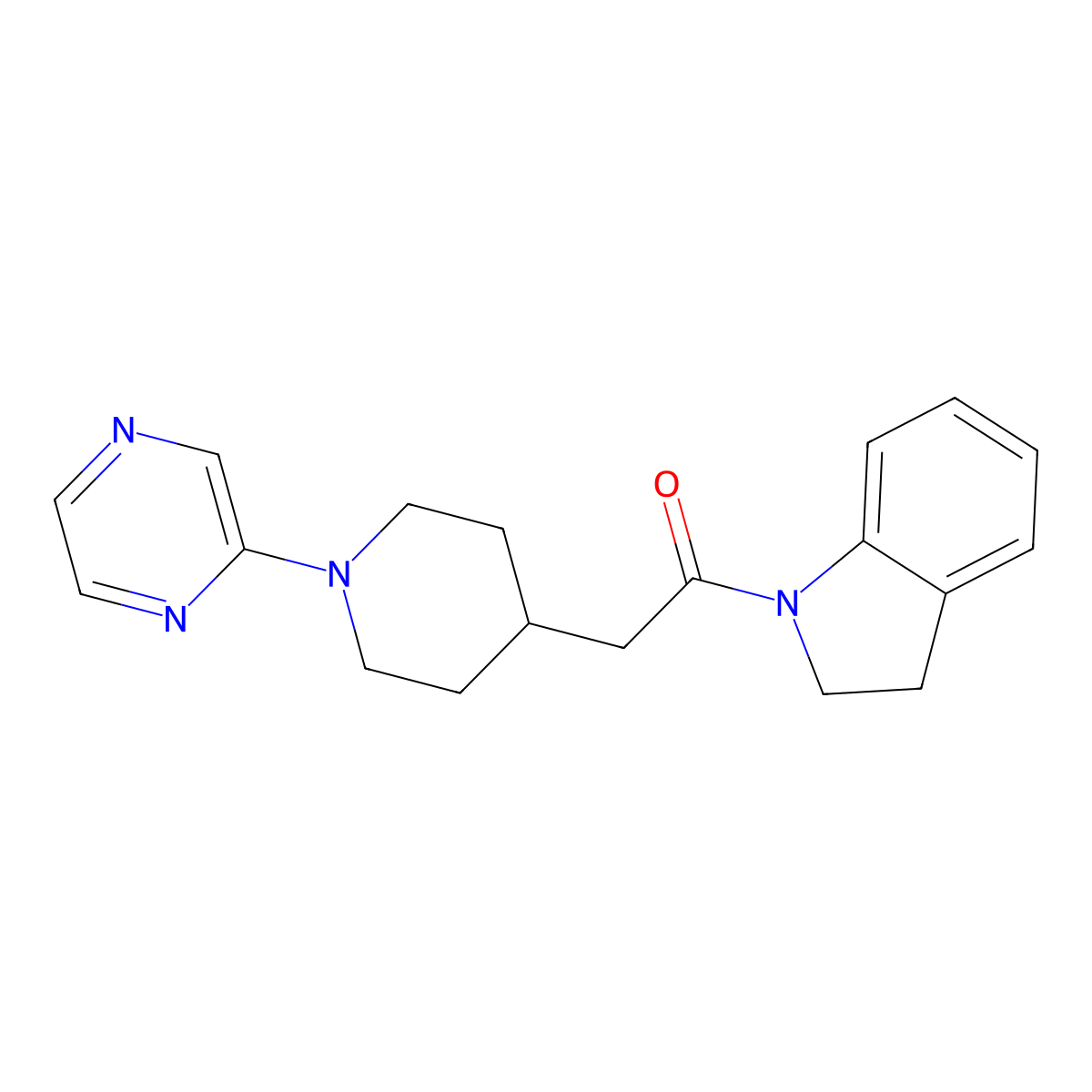 1-(2,3-dihydro-1H-indol-1-yl)-2-[1-(pyrazin-2-yl)piperidin-4-yl]ethan-1-one molecular structure, CAS 3054560-08-3