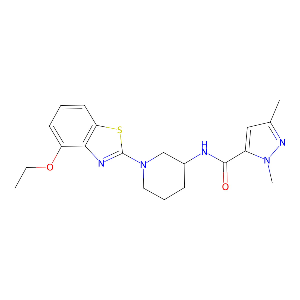 N-[1-(4-ethoxy-1,3-benzothiazol-2-yl)piperidin-3-yl]-1,3-dimethyl-1H-pyrazole-5-carboxamide molecular structure, CAS 3054560-10-7