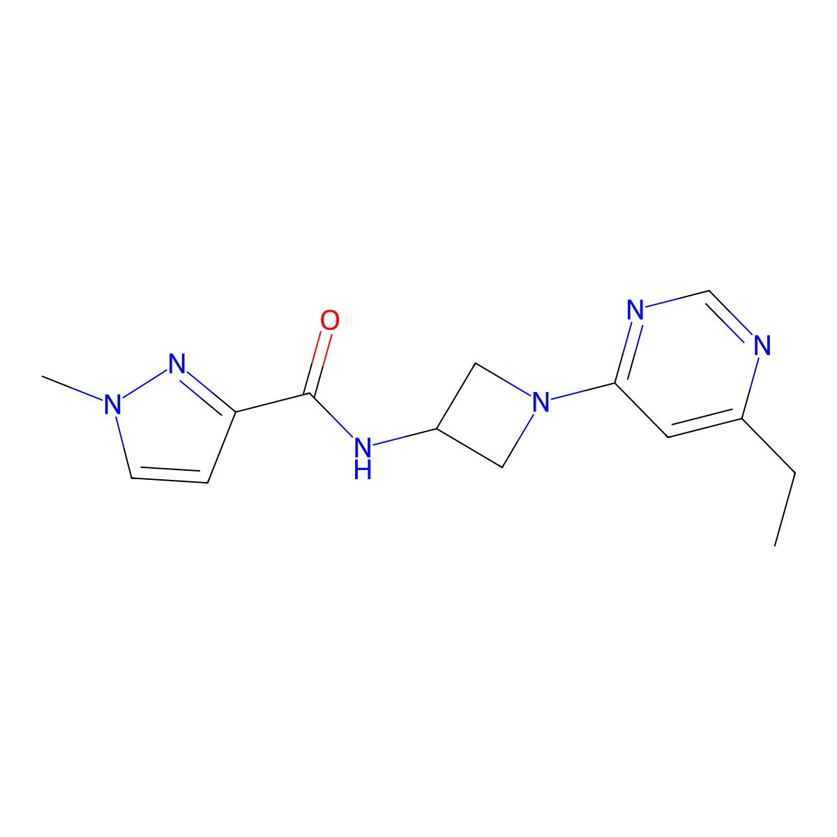 N-[1-(6-ethylpyrimidin-4-yl)azetidin-3-yl]-1-methyl-1H-pyrazole-3-carboxamide molecular structure, CAS 3054560-11-8