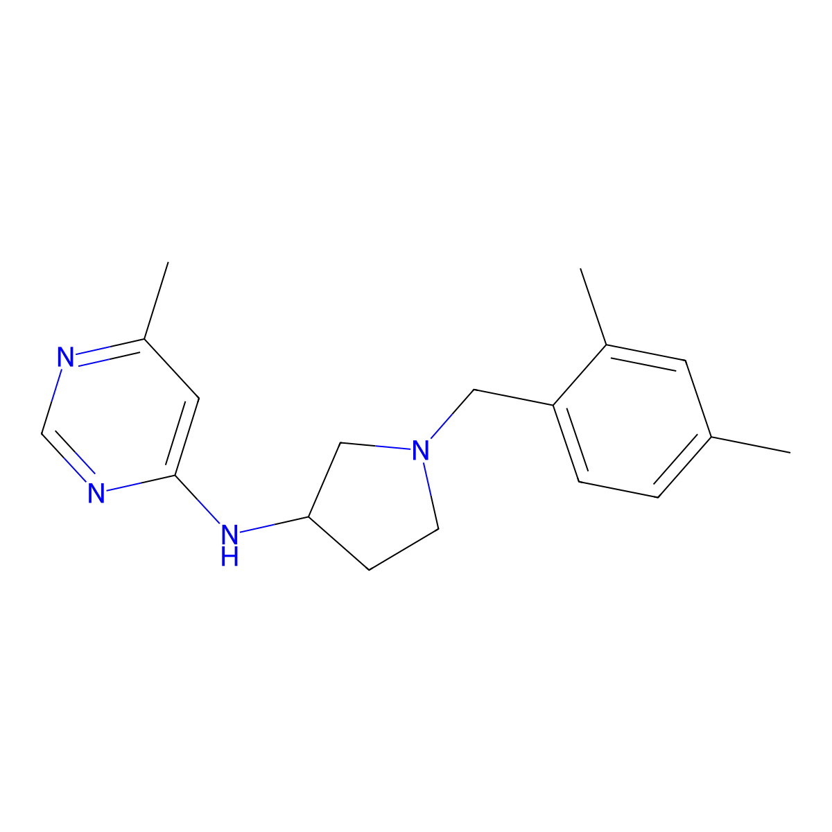 N-{1-[(2,4-dimethylphenyl)methyl]pyrrolidin-3-yl}-6-methylpyrimidin-4-amine molecular structure, CAS 3054560-13-0