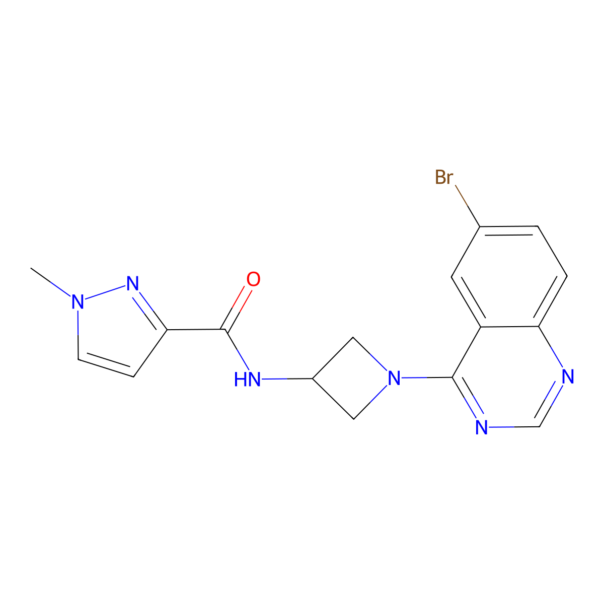 N-[1-(6-bromoquinazolin-4-yl)azetidin-3-yl]-1-methyl-1H-pyrazole-3-carboxamide molecular structure, CAS 3054560-15-2