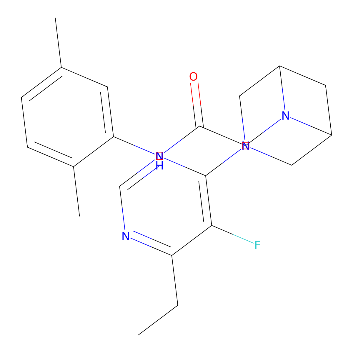N-(2,5-dimethylphenyl)-2-[3-(6-ethyl-5-fluoropyrimidin-4-yl)-3,6-diazabicyclo[3.1.1]heptan-6-yl]acetamide molecular structure, CAS 3054560-18-5