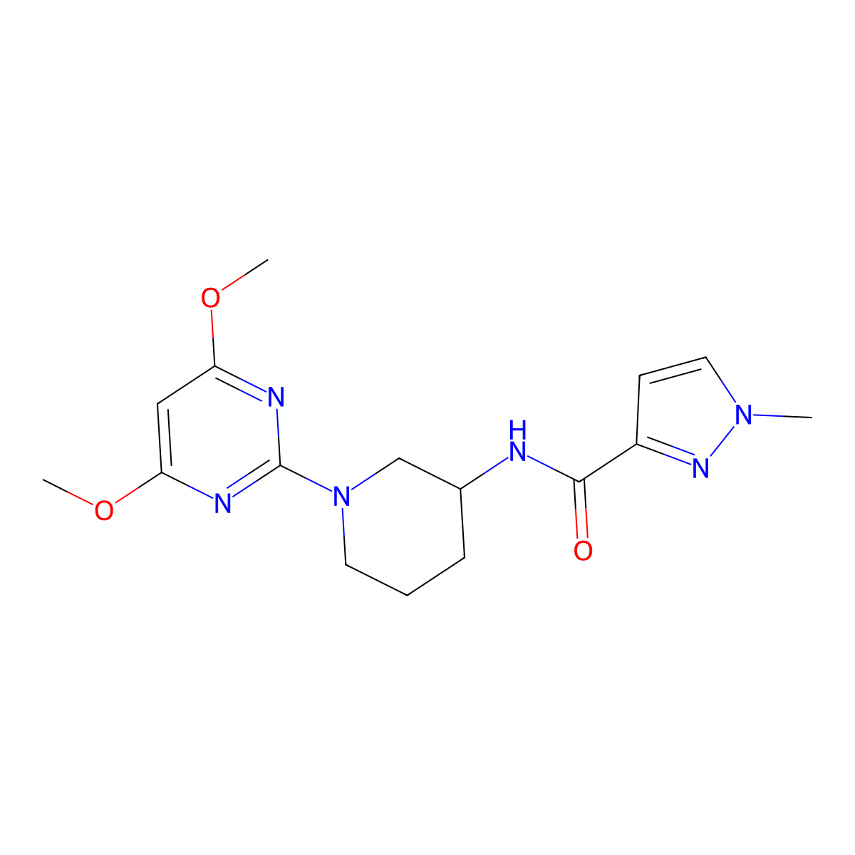 N-[1-(4,6-dimethoxypyrimidin-2-yl)piperidin-3-yl]-1-methyl-1H-pyrazole-3-carboxamide molecular structure, CAS 3054560-24-3