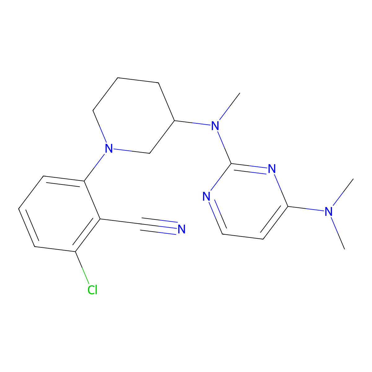 2-Chloro-6-[3-[[4-(dimethylamino)pyrimidin-2-yl]-methylamino]piperidin-1-yl]benzonitrile molecular structure, CAS 3054560-25-4