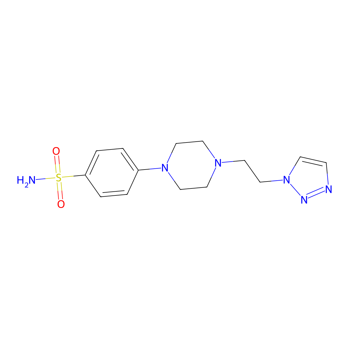 4-{4-[2-(1H-1,2,3-triazol-1-yl)ethyl]piperazin-1-yl}benzene-1-sulfonamide molecular structure, CAS 3054560-27-6