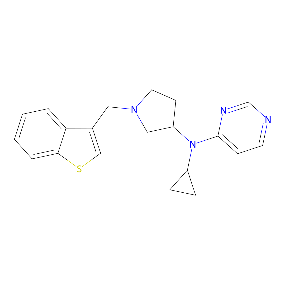 N-{1-[(1-benzothiophen-3-yl)methyl]pyrrolidin-3-yl}-N-cyclopropylpyrimidin-4-amine molecular structure, CAS 3054560-30-1