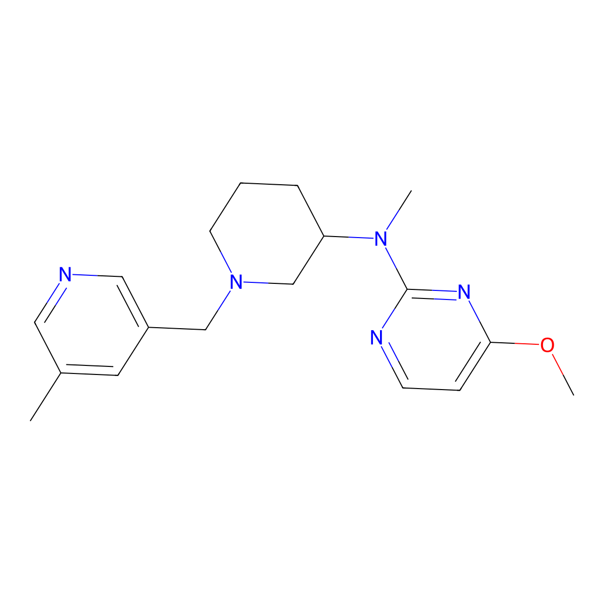 4-methoxy-N-methyl-N-{1-[(5-methylpyridin-3-yl)methyl]piperidin-3-yl}pyrimidin-2-amine molecular structure, CAS 3054560-31-2