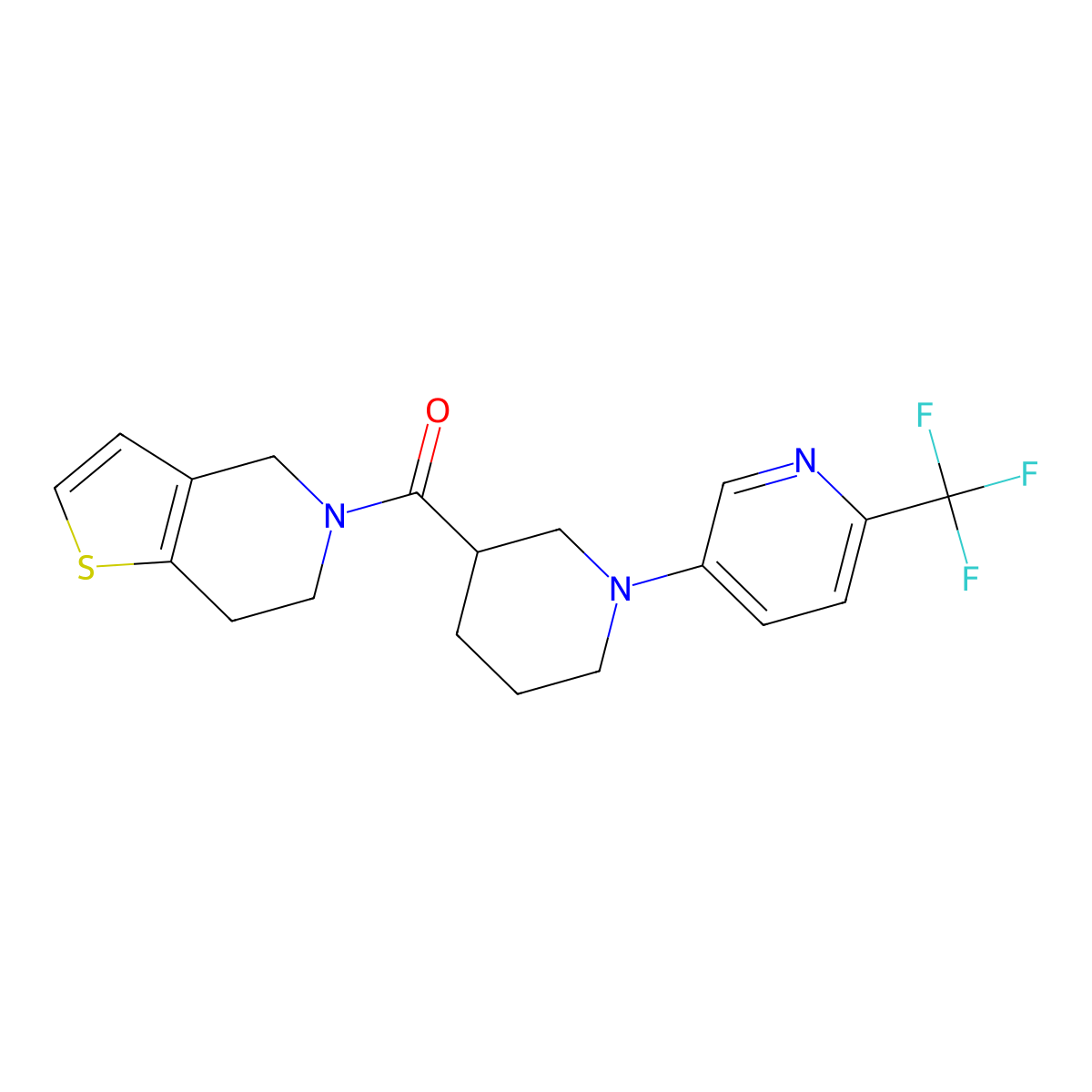 5-(3-{4H,5H,6H,7H-thieno[3,2-c]pyridine-5-carbonyl}piperidin-1-yl)-2-(trifluoromethyl)pyridine molecular structure, CAS 3054560-32-3
