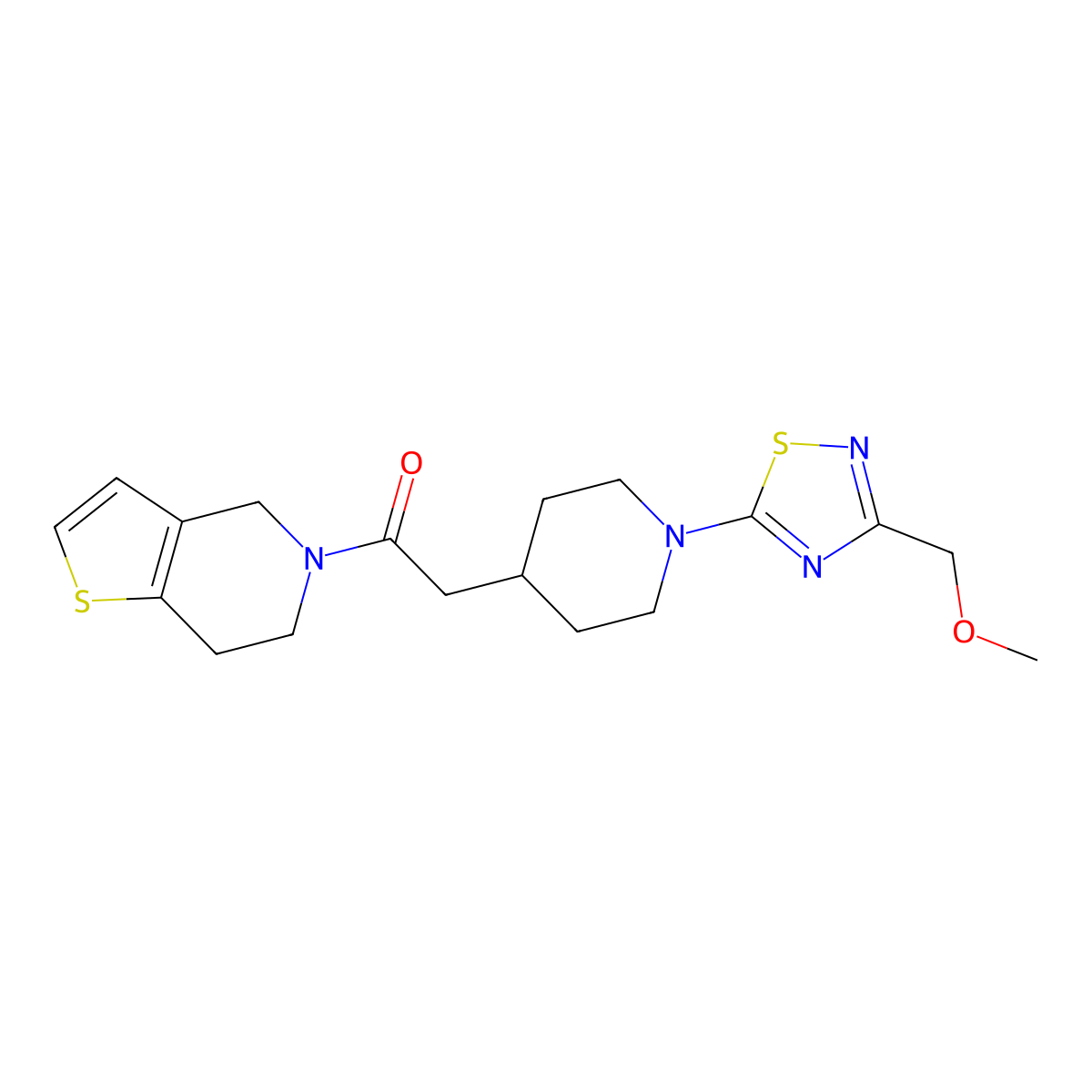 2-{1-[3-(methoxymethyl)-1,2,4-thiadiazol-5-yl]piperidin-4-yl}-1-{4H,5H,6H,7H-thieno[3,2-c]pyridin-5-yl}ethan-1-one molecular structure, CAS 3054560-36-7