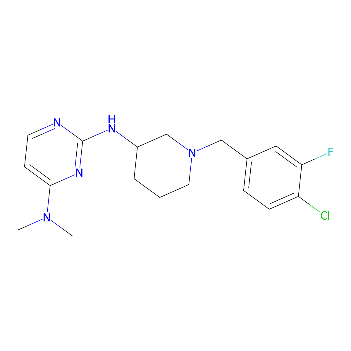 N2-{1-[(4-chloro-3-fluorophenyl)methyl]piperidin-3-yl}-N4,N4-dimethylpyrimidine-2,4-diamine molecular structure, CAS 3054560-37-8