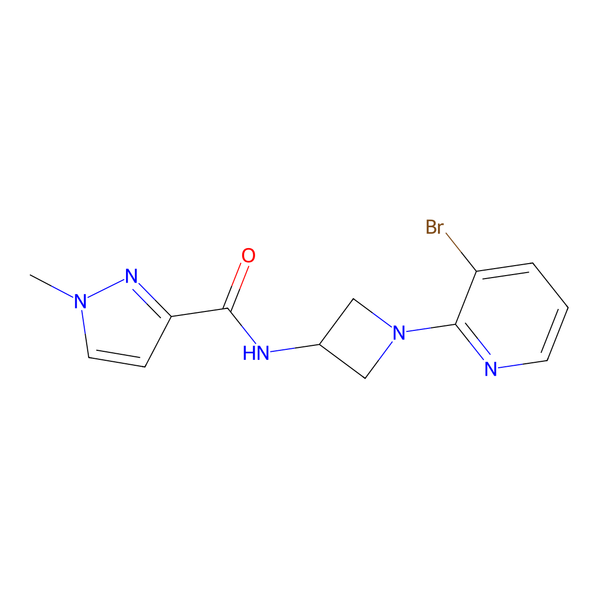N-[1-(3-bromopyridin-2-yl)azetidin-3-yl]-1-methyl-1H-pyrazole-3-carboxamide molecular structure, CAS 3054560-40-3
