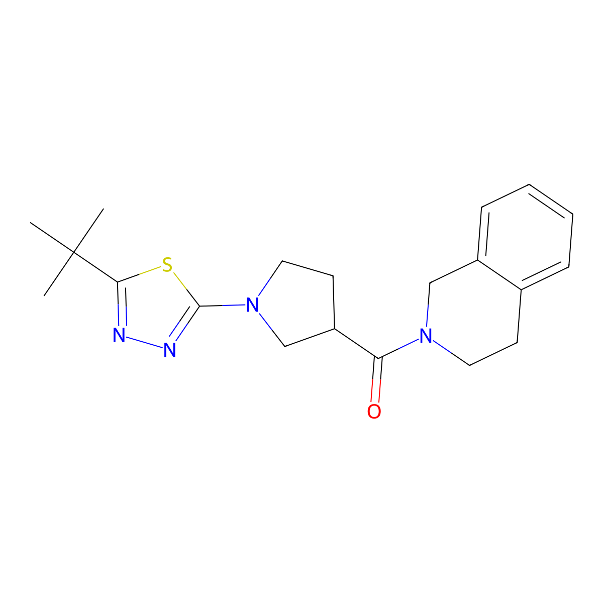 2-[1-(5-Tert-butyl-1,3,4-thiadiazol-2-yl)pyrrolidine-3-carbonyl]-1,2,3,4-tetrahydroisoquinoline molecular structure, CAS 3054560-42-5