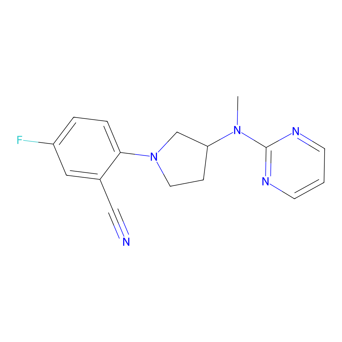5-Fluoro-2-{3-[methyl(pyrimidin-2-yl)amino]pyrrolidin-1-yl}benzonitrile molecular structure, CAS 3054560-44-7