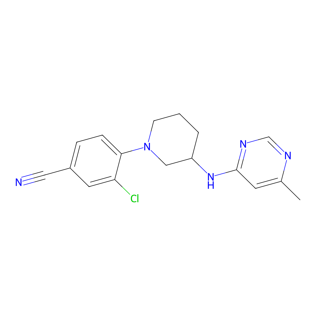 3-Chloro-4-{3-[(6-methylpyrimidin-4-yl)amino]piperidin-1-yl}benzonitrile molecular structure, CAS 3054560-48-1