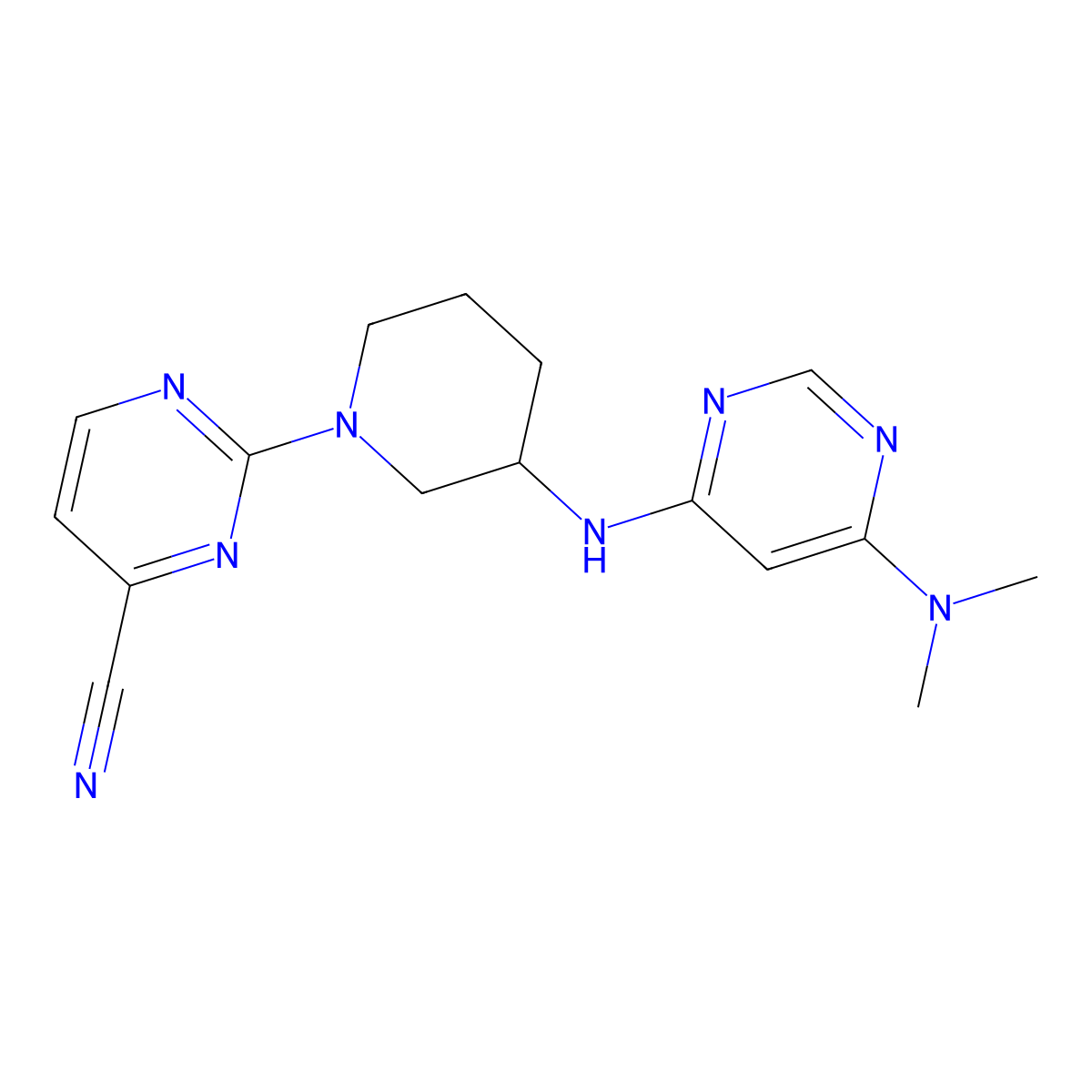 2-(3-{[6-(Dimethylamino)pyrimidin-4-yl]amino}piperidin-1-yl)pyrimidine-4-carbonitrile molecular structure, CAS 3054560-50-5
