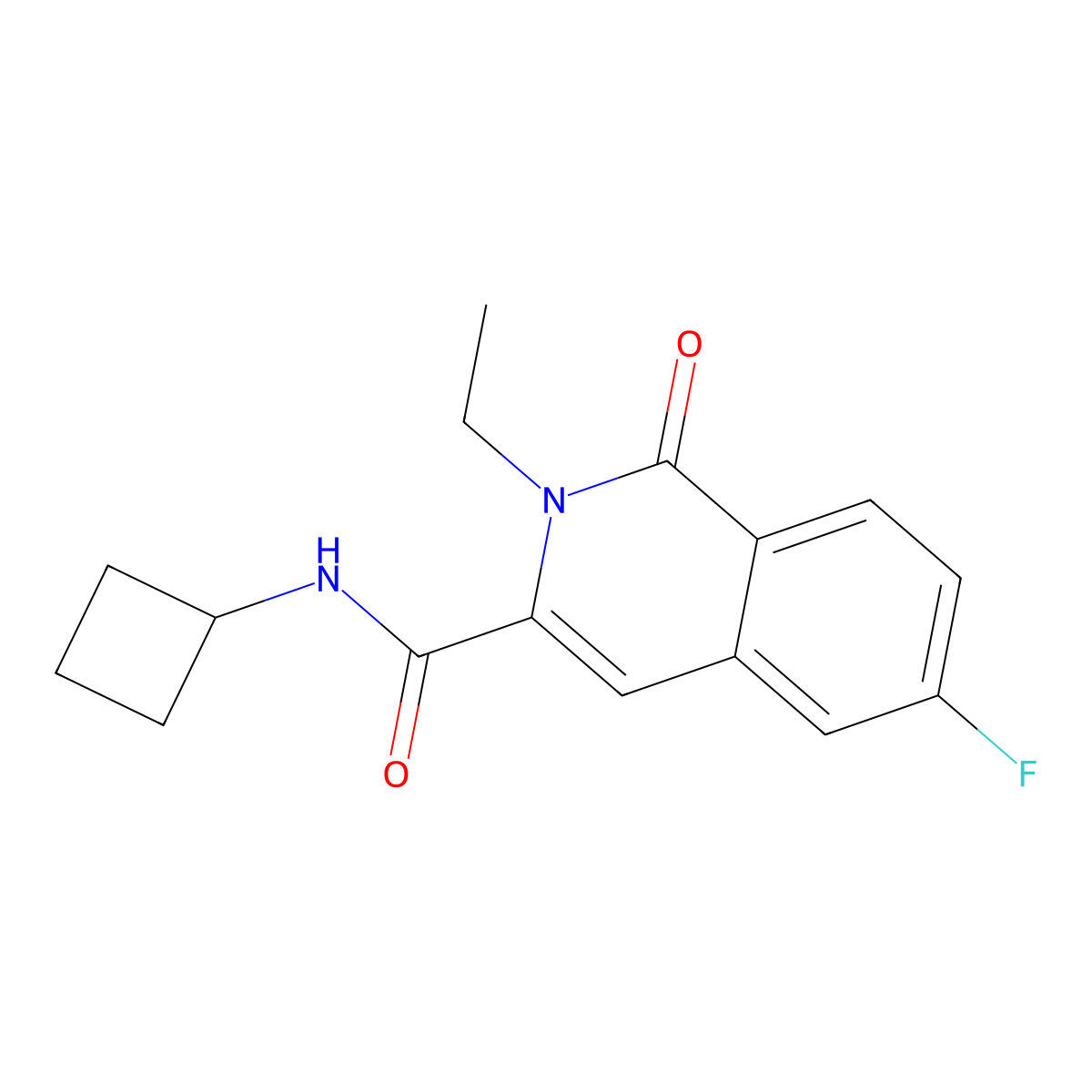 N-cyclobutyl-2-ethyl-6-fluoro-1-oxo-1,2-dihydroisoquinoline-3-carboxamide molecular structure, CAS 3054560-52-7