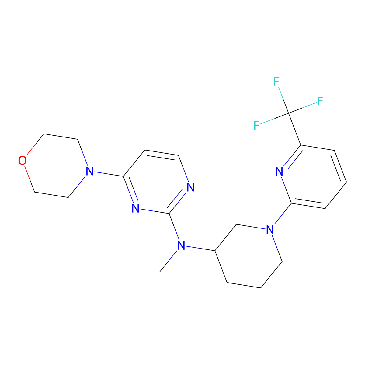 N-methyl-4-(morpholin-4-yl)-N-{1-[6-(trifluoromethyl)pyridin-2-yl]piperidin-3-yl}pyrimidin-2-amine molecular structure, CAS 3054560-54-9