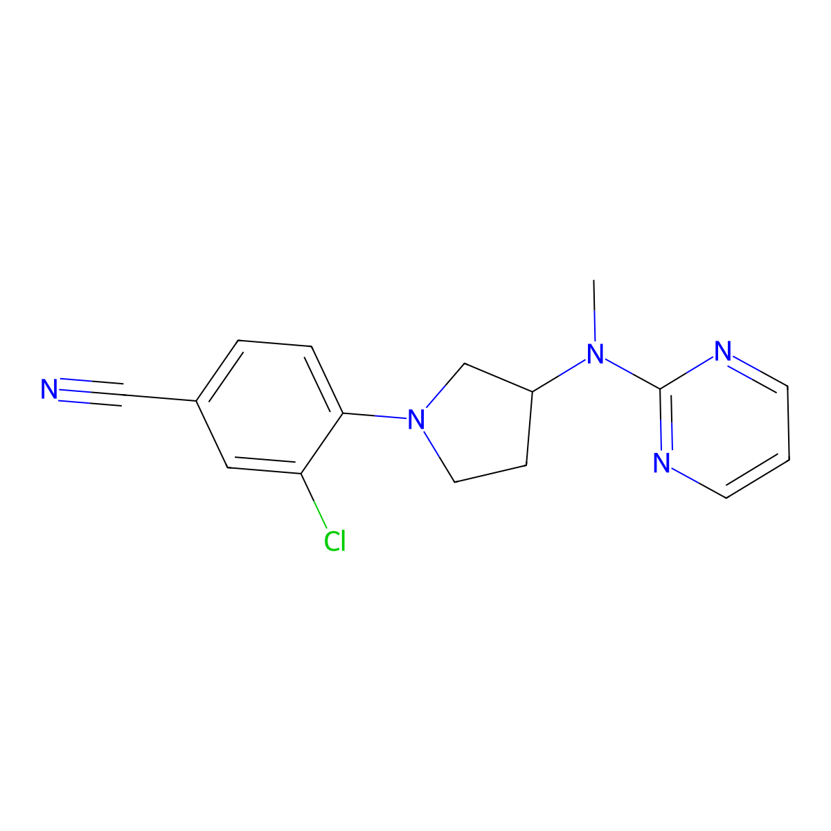 3-Chloro-4-{3-[methyl(pyrimidin-2-yl)amino]pyrrolidin-1-yl}benzonitrile molecular structure, CAS 3054560-58-3