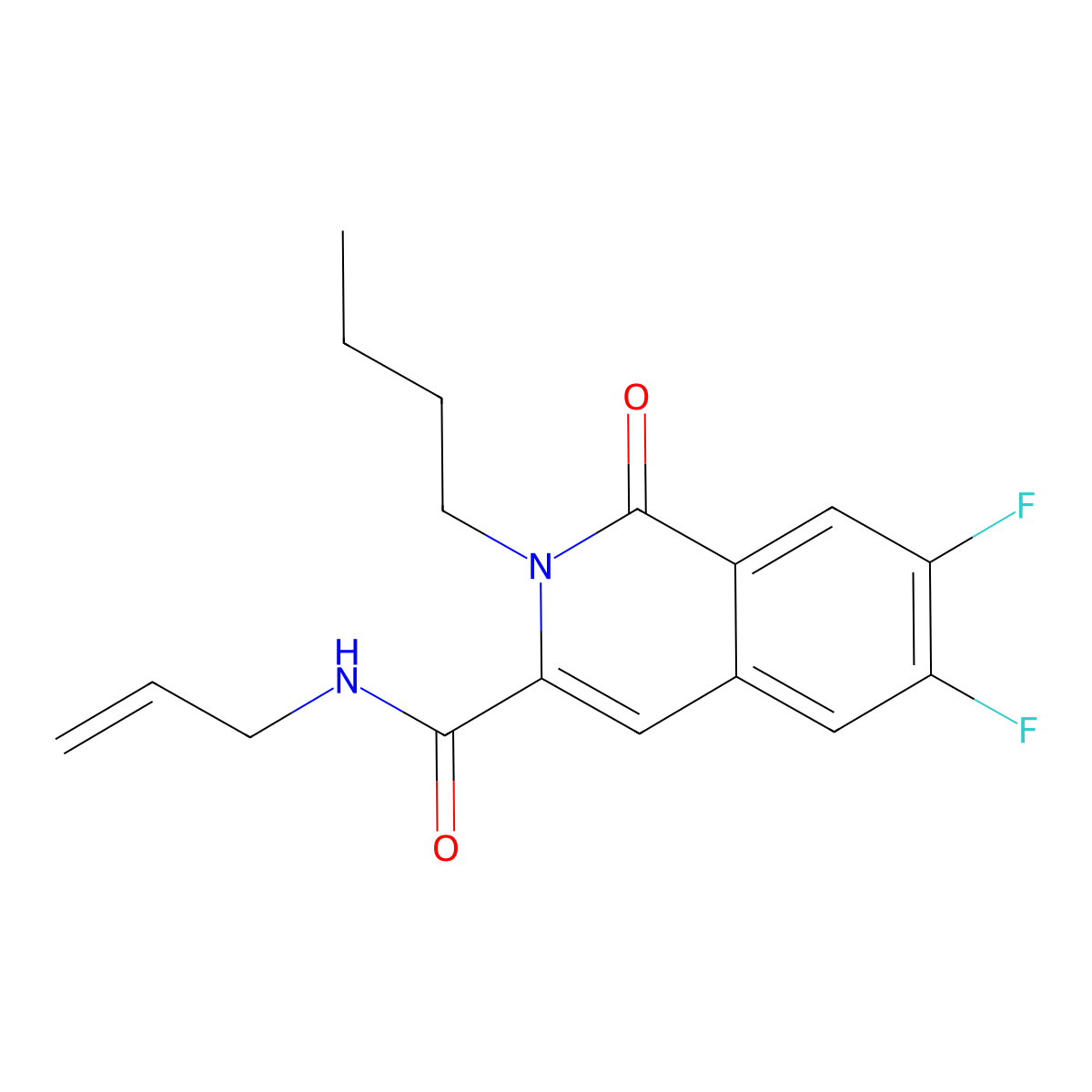 2-butyl-6,7-difluoro-1-oxo-N-(prop-2-en-1-yl)-1,2-dihydroisoquinoline-3-carboxamide molecular structure, CAS 3054560-63-0