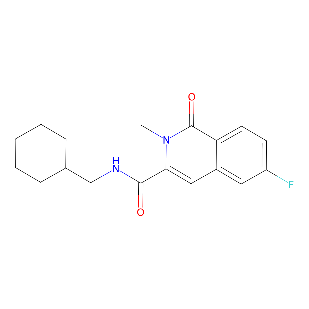 N-(cyclohexylmethyl)-6-fluoro-2-methyl-1-oxo-1,2-dihydroisoquinoline-3-carboxamide molecular structure, CAS 3054560-64-1