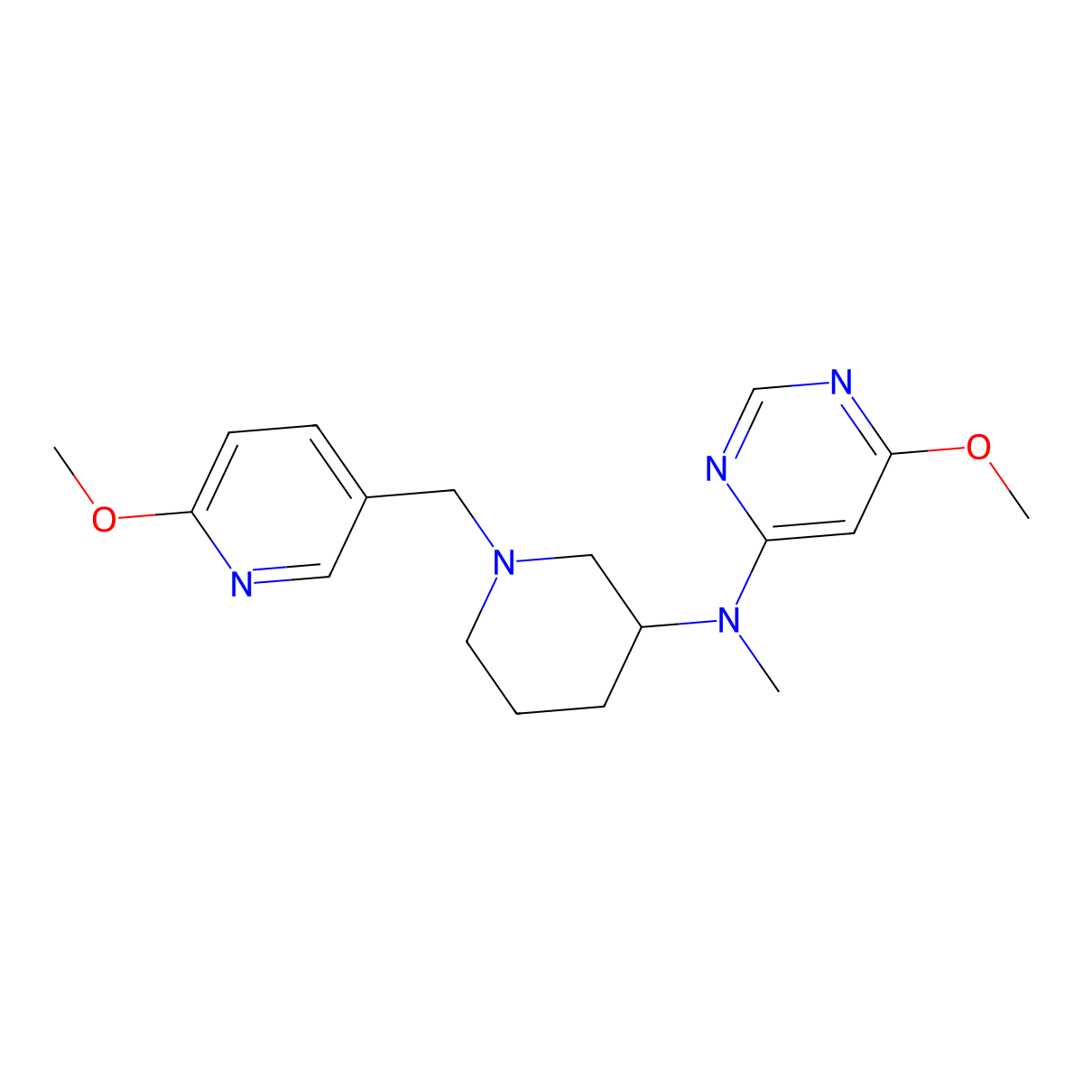 6-methoxy-N-{1-[(6-methoxypyridin-3-yl)methyl]piperidin-3-yl}-N-methylpyrimidin-4-amine molecular structure, CAS 3054560-66-3