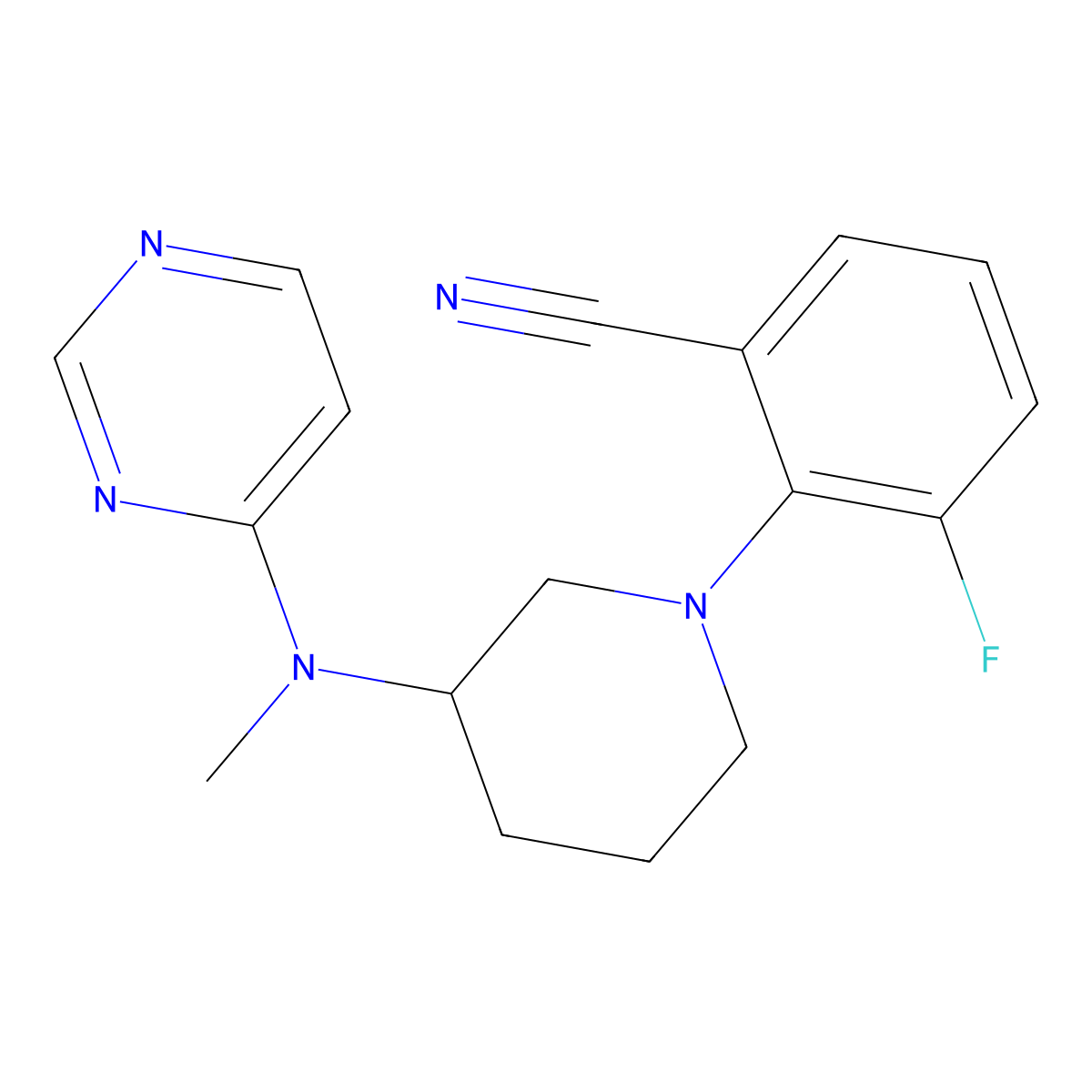 3-Fluoro-2-{3-[methyl(pyrimidin-4-yl)amino]piperidin-1-yl}benzonitrile molecular structure, CAS 3054560-74-3