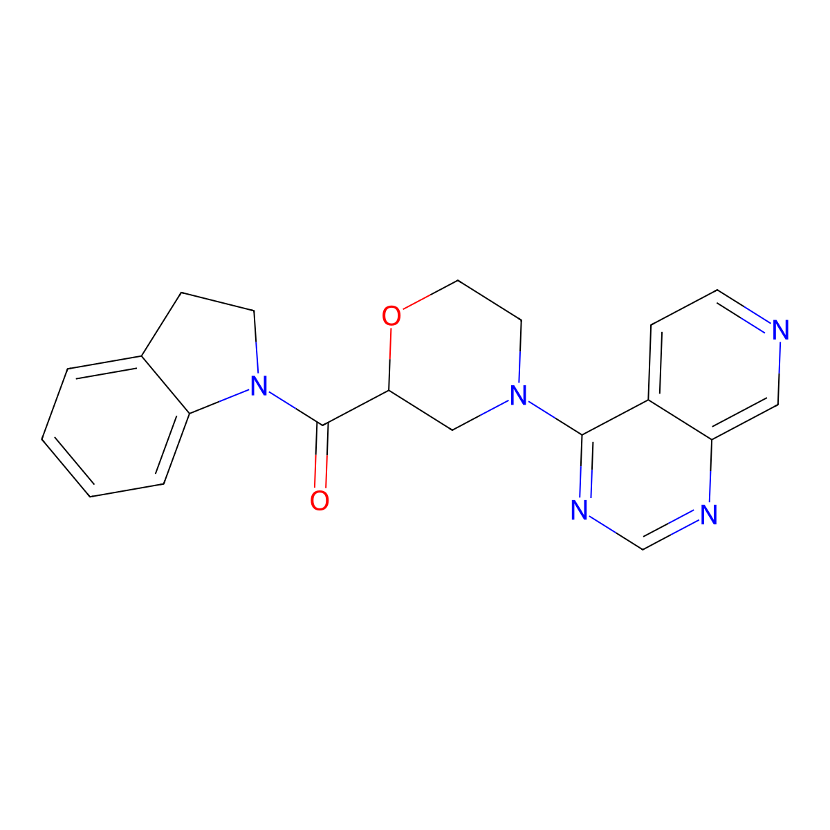 1-(4-{pyrido[3,4-d]pyrimidin-4-yl}morpholine-2-carbonyl)-2,3-dihydro-1H-indole molecular structure, CAS 3054560-76-5