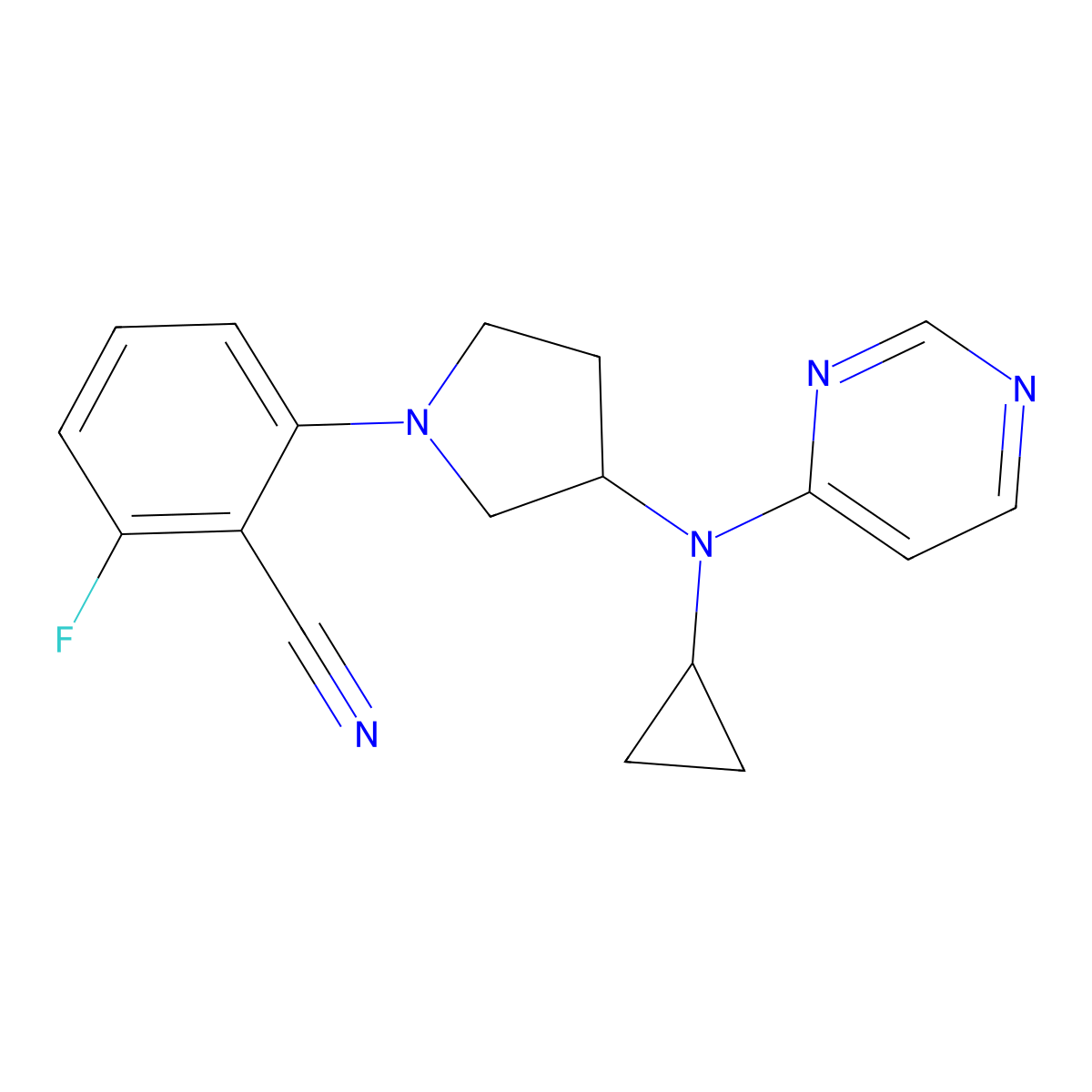 2-{3-[Cyclopropyl(pyrimidin-4-yl)amino]pyrrolidin-1-yl}-6-fluorobenzonitrile molecular structure, CAS 3054560-78-7