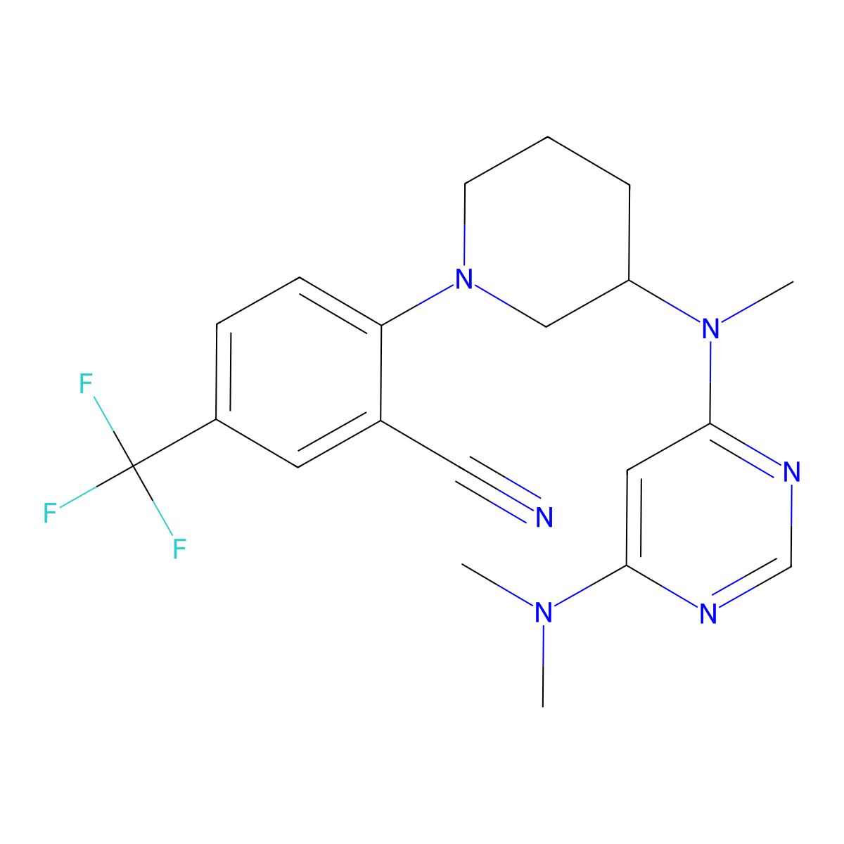 2-(3-{[6-(Dimethylamino)pyrimidin-4-yl](methyl)amino}piperidin-1-yl)-5-(trifluoromethyl)benzonitrile molecular structure, CAS 3054560-79-8