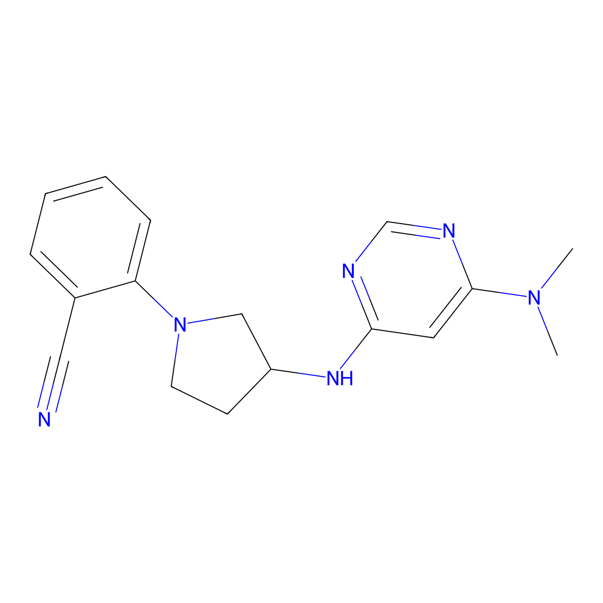 2-(3-{[6-(Dimethylamino)pyrimidin-4-yl]amino}pyrrolidin-1-yl)benzonitrile molecular structure, CAS 3054560-80-1