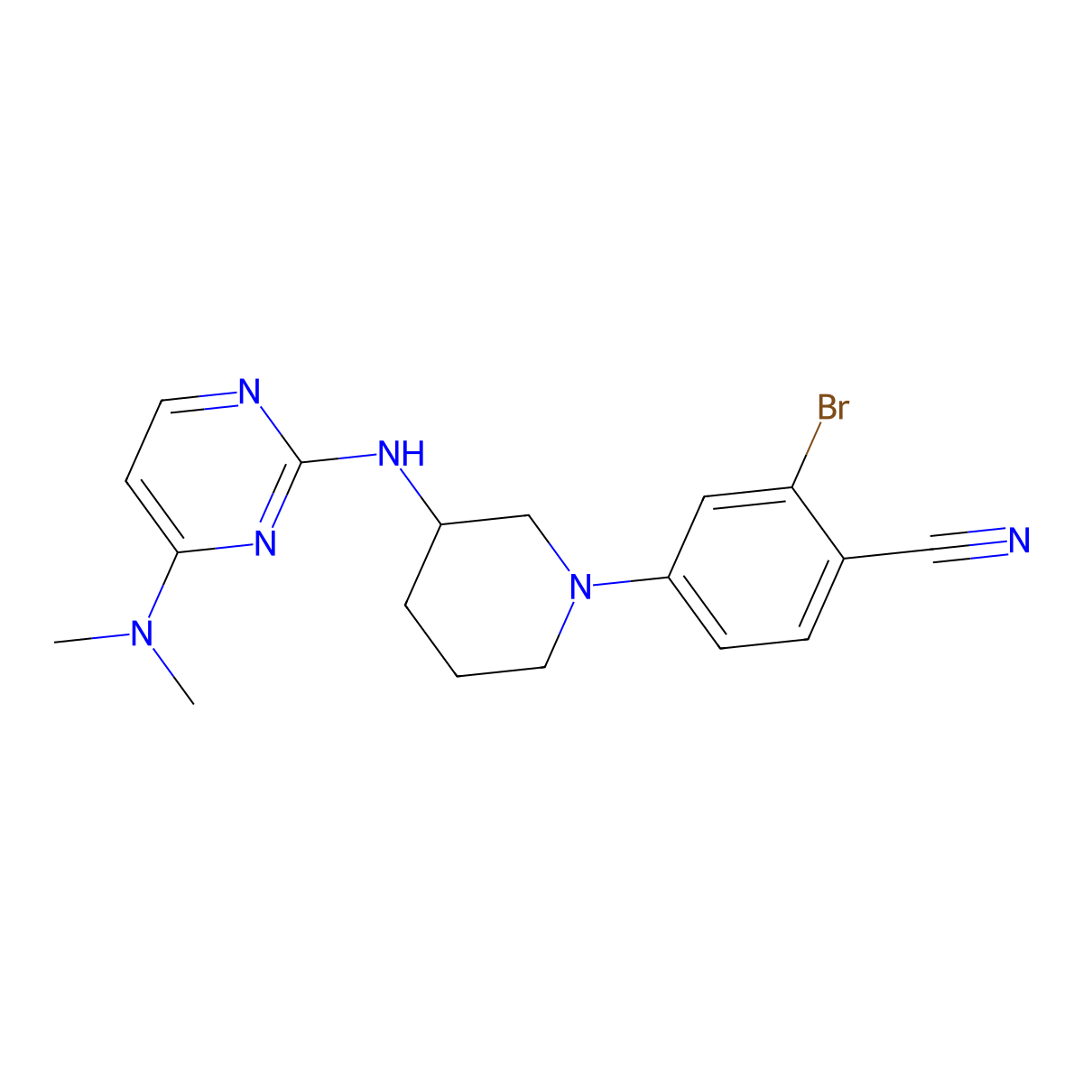 2-Bromo-4-(3-{[4-(dimethylamino)pyrimidin-2-yl]amino}piperidin-1-yl)benzonitrile molecular structure, CAS 3054560-83-4