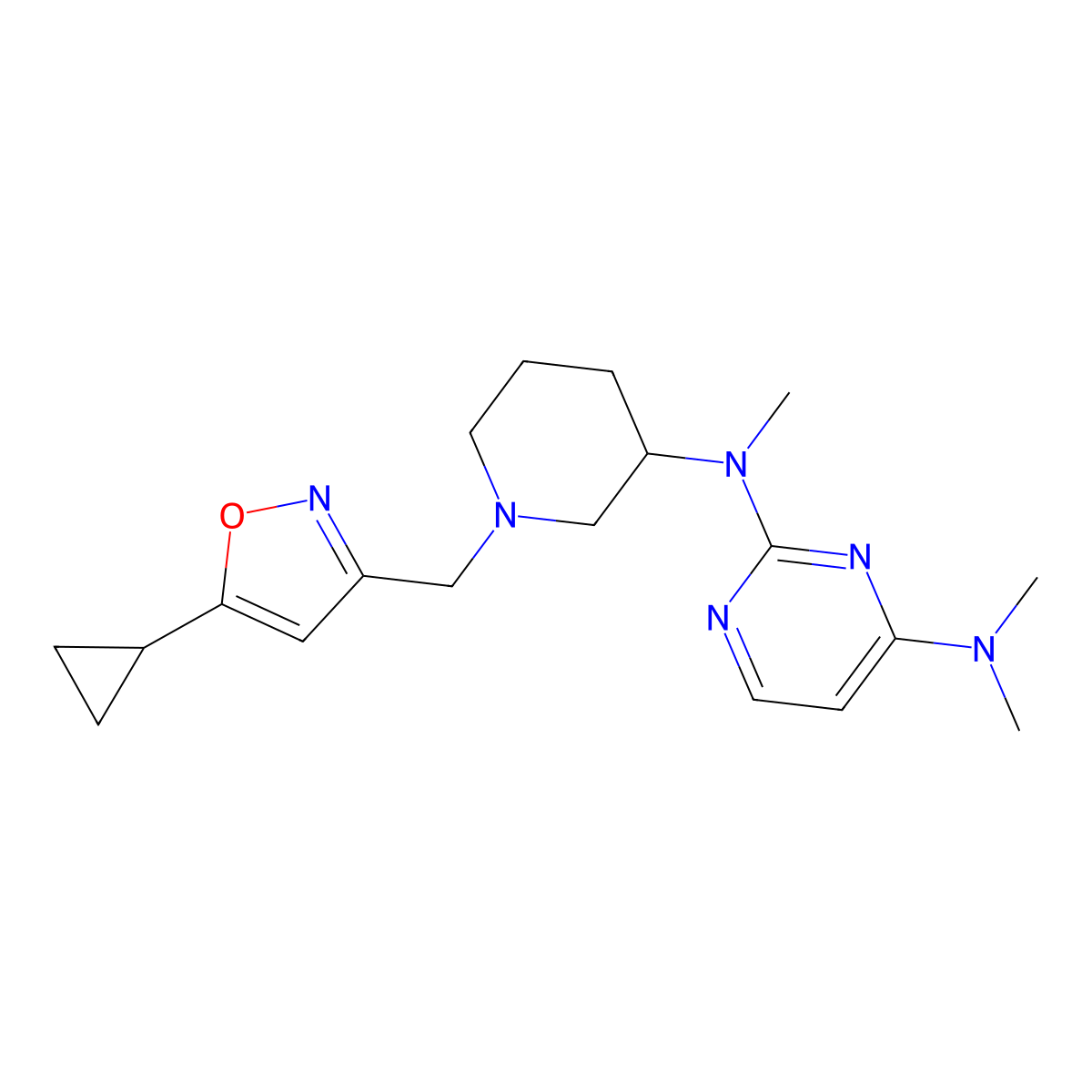 N2-{1-[(5-cyclopropyl-1,2-oxazol-3-yl)methyl]piperidin-3-yl}-N2,N4,N4-trimethylpyrimidine-2,4-diamine molecular structure, CAS 3054560-84-5