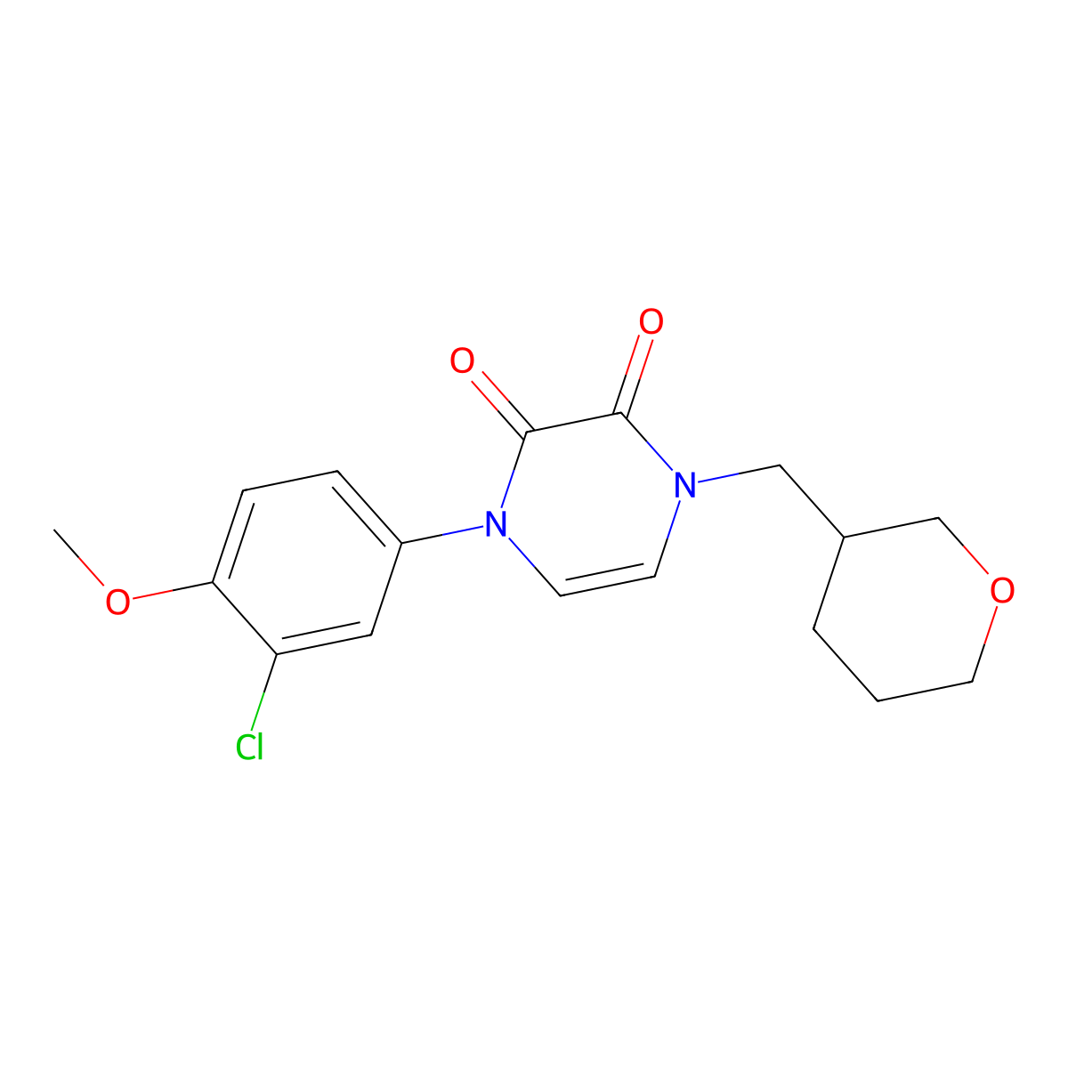 1-(3-Chloro-4-methoxyphenyl)-4-[(oxan-3-yl)methyl]-1,2,3,4-tetrahydropyrazine-2,3-dione molecular structure, CAS 3054560-87-8