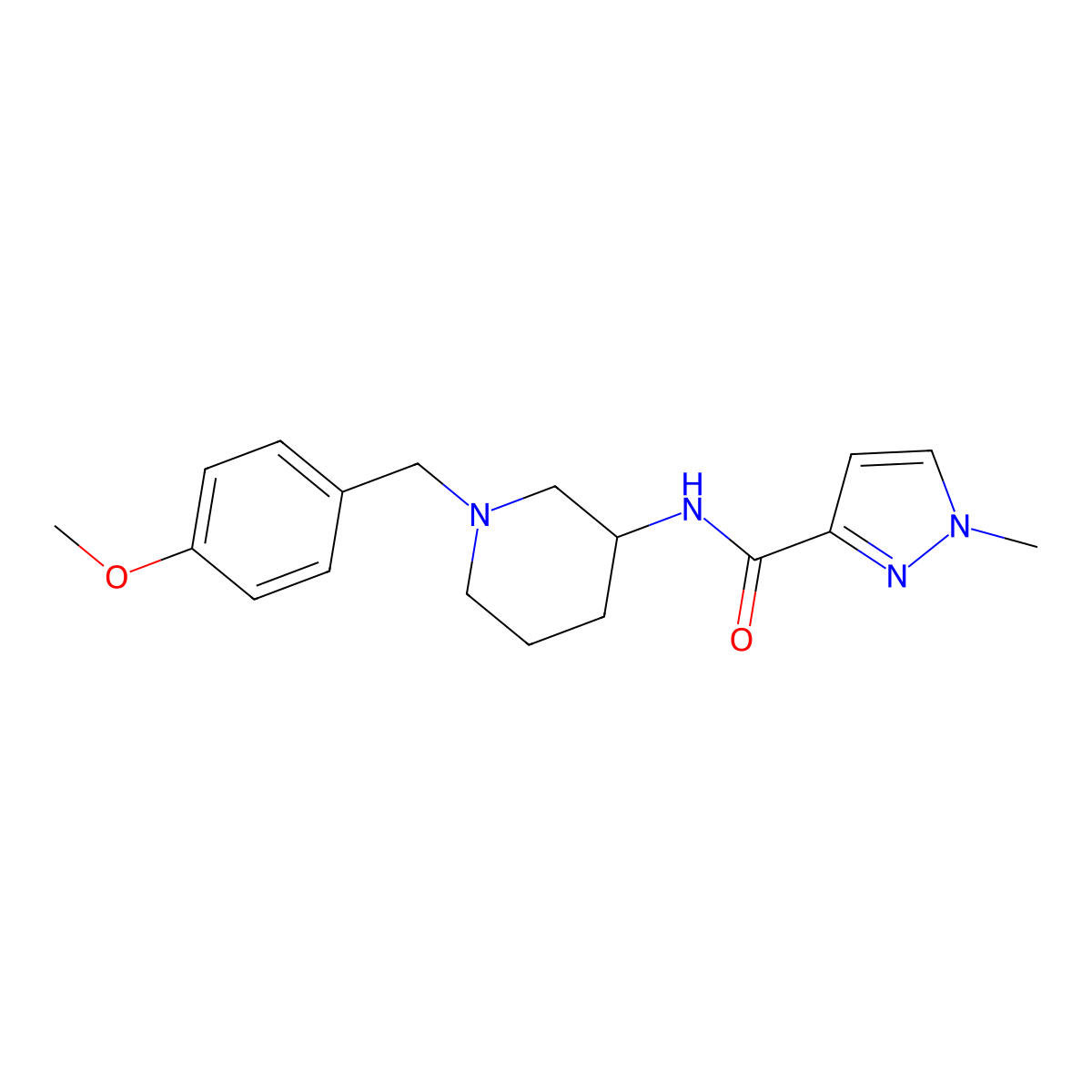 N-{1-[(4-methoxyphenyl)methyl]piperidin-3-yl}-1-methyl-1H-pyrazole-3-carboxamide molecular structure, CAS 3054560-89-0